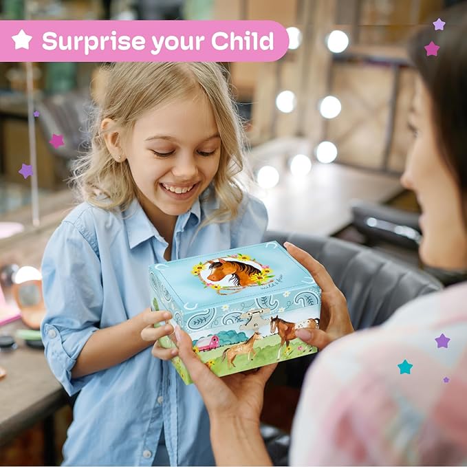 Jewelry Box for Girls by Jewelkeeper - Barn Design Musical Jewelry Box with Spinning Horse Doll - Pony Stuff for Girls, Horse Gift for Kids, Equestrian Keepsake for Ages 2 Up - Home on The Range Tune