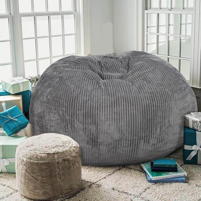 Classic Bean Bag Chair, with Faux Rabbit Fur Cover for Teens and Kids, Memory Foam Bean Bag Chairs, Ultra Soft Faux Fur Fabric, 2.5 feet Round Fluffy Bean Bag Sofa