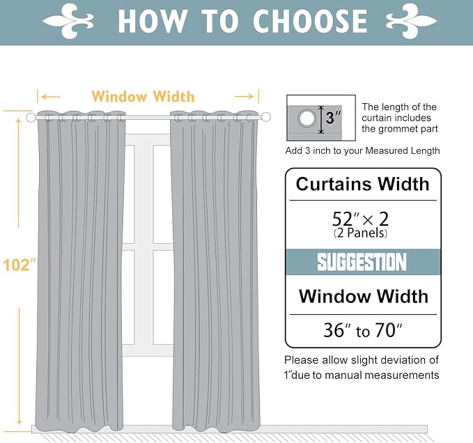 ChrisDowa 100% Blackout Curtains 102 inch Long for Bedroom with Black Liner, 2 Thick Layers Total Blackout Thermal Insulated Grommet Window Curtains 2 Panels Set (Grey, 52 x 102 Inch)