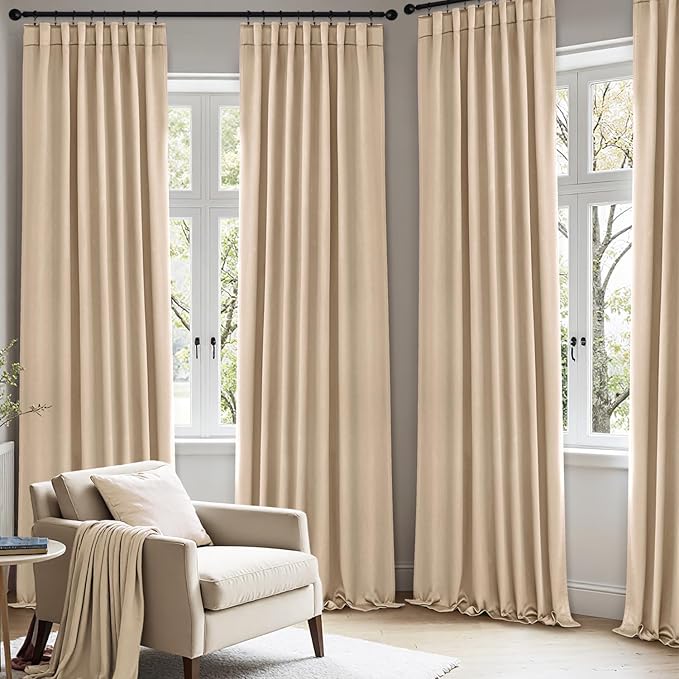 ANRODUO Back Tab Blackout Curtains for Bedroom Living Room, Rod Pocket Pinch Pleated Thermal Insulated Room Darkening Curtains 54 Inches Long 2 Panels, Beige, 42 x 54 Inch