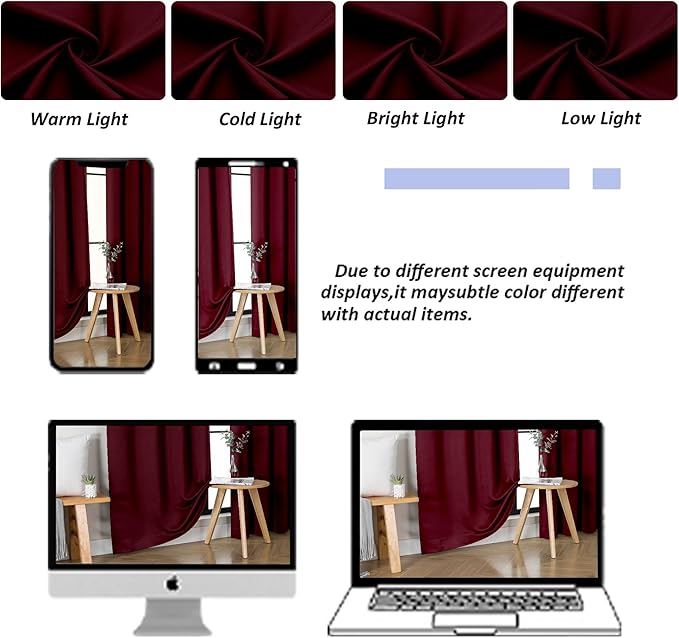 Simplebrand Ava Burgundy Blackout Curtains, 2 Panels Set, 40"W x 72"L, Bedroom & Outdoor, 100% Polyester, Unlined, Pinch Pleat Top, Rod Pocket Hanging