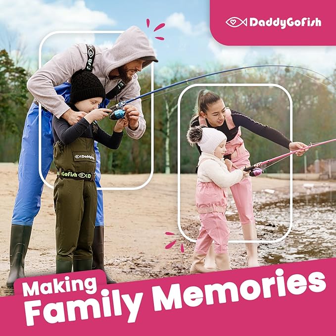 DaddyGoFish Kids Fishing Pole - Rod Reel Combo Tackle Box Starter Set - First Year Small Gear Kit for Boys Girls Toddler Youth Age Beginner Little Children