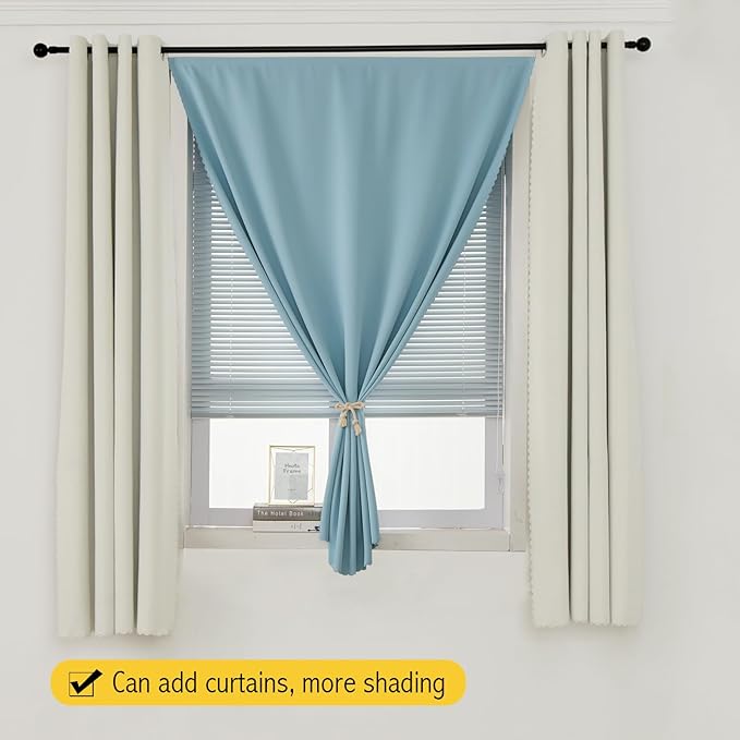 Self Adhesive Curtains, Black Out Shade for Window, Blackout Fabric Temporary Window Coverings Easy to Hang Curtains No Rod Needed, Use for Bedroom, Room, Kitchen, 59" W X 59" L, Lake Blue, 1 Panel