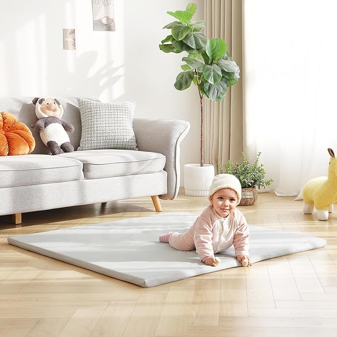 Baby Play Mat 48"x48" – Thick, Non-Slip Foam Mat for Babies and Toddlers. Foldable, Scrubbable, Odorless, and Soft, Ideal for Playpens, Crawling, and Indoor Playtime-Grey