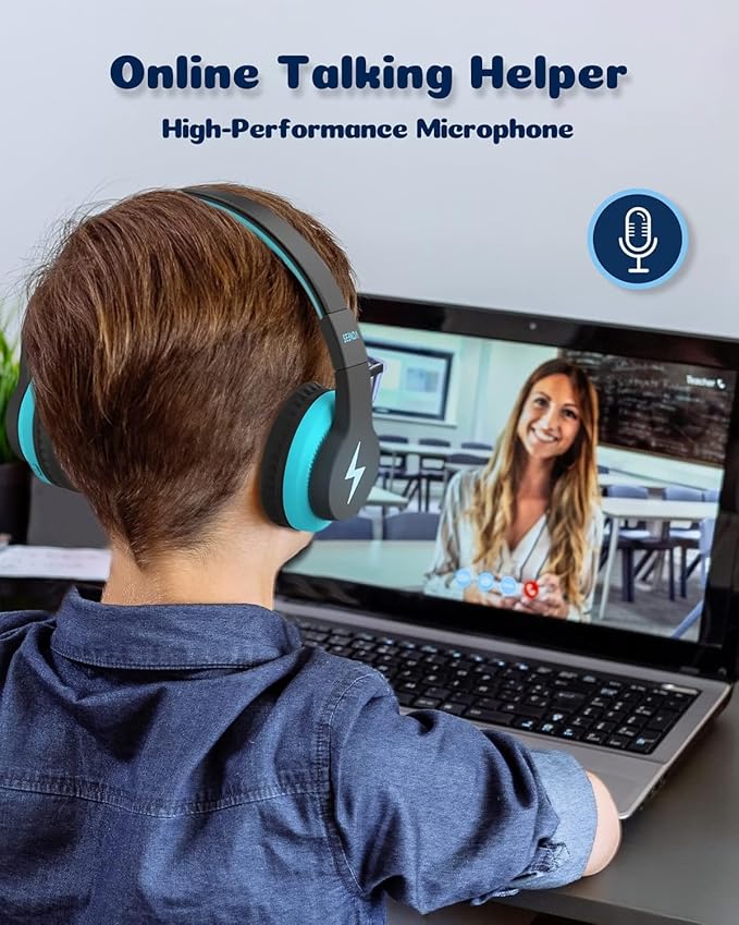 seenda Kids Bluetooth Headphones Boys, Kids Wireless Headphones with 85/94dB Volume Limited, 45H Playtime, 3 Lighting Modes, Built-in Mic, Over Ear Headset with Aux Cord for iPad/Tablet/Travel/School