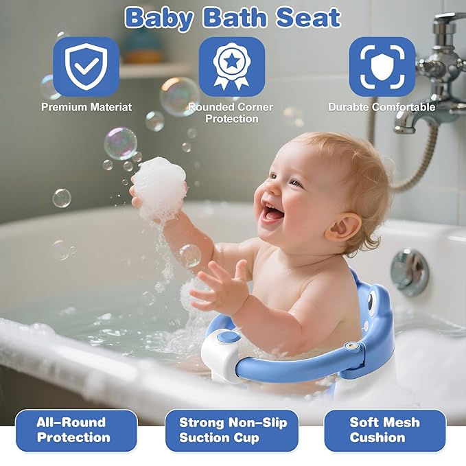 Baby Bath Seat for Babies 6 Months & up Non-Slip Toddler Bath Seats for Sitting Up Infant Bathtub Chair with Suction Cups and Soft Cushion for Baby Shower Tub Seat