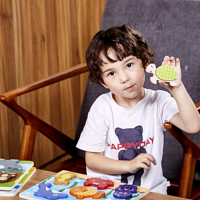 Chunky Puzzles for Toddlers 1-3, Farm, Sea, Zoo Animals Wooden Puzzles, Preschool Early Learning Toy Gift for Kids Ages 1 2 3 Year Old