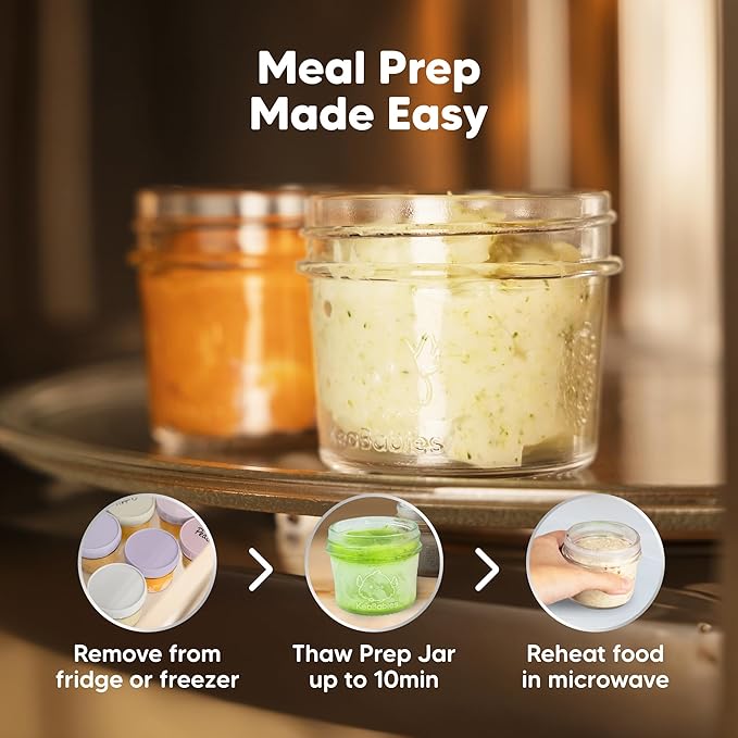 KeaBabies 12pk 4oz Glass Baby Food Containers with Lids - Leak-Proof, Microwavable Small Glass Jars, Baby Purees & Toddler Snack Storage Containers, BPA-Free, Dishwasher & Freezer Safe (Lilac)