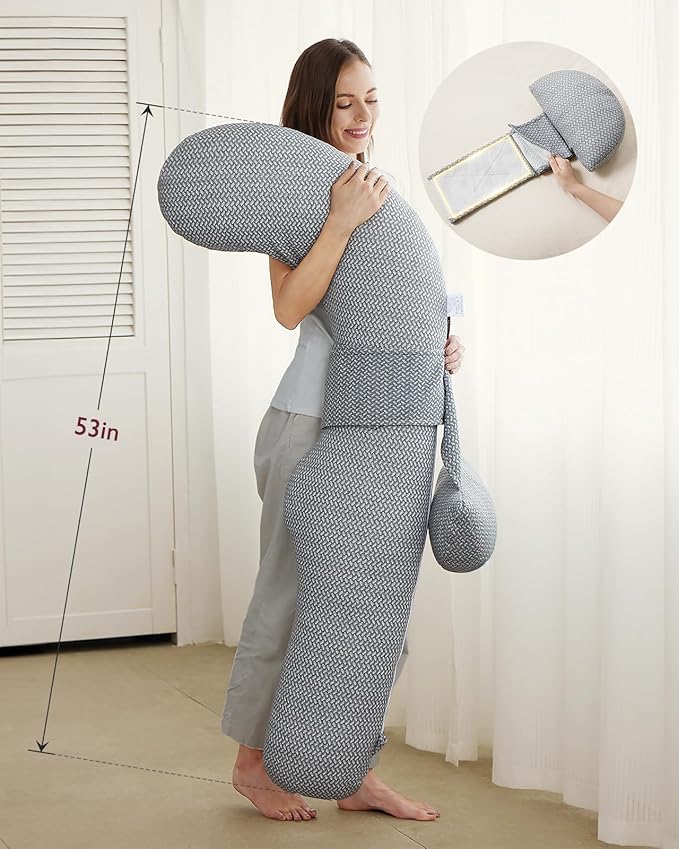 Momcozy Pregnancy Pillows, Original F Shaped, with Air Layer Cover, Grey
