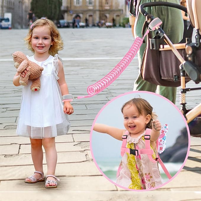 Accmor Toddler Harness Leash, 3 in 1 Cute Butterfly Kids Leash + Anti Lost Wrist Link for Outdoor Travel, Adorable Child Walking Harness Wristband Assistant Strap Belt Protector for Baby Girls (Pink)