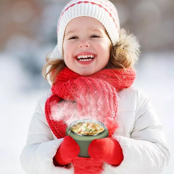 13.5oz Kids Thermos for Hot Food, Insulated Vacuum Food Jar with Buckle Lid, Stainless Steel Wide Mouth Leak Proof Insulated Lunch Container for School Picnic Travel, Green