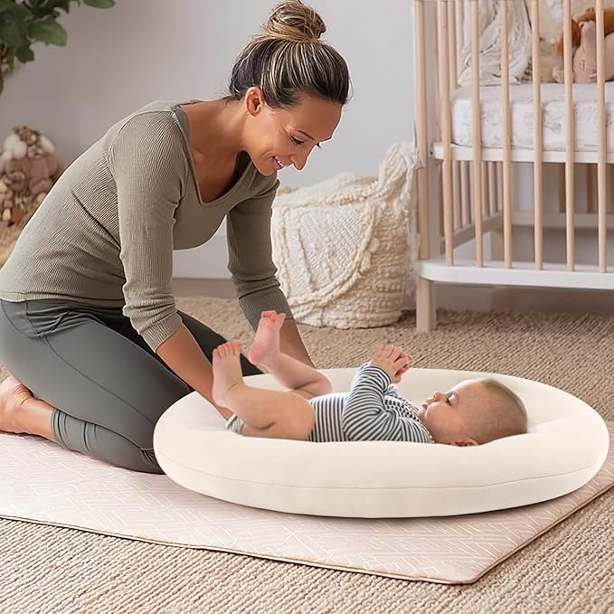 Baby Lounger for Newborn: Portable & Lightweight Pillow for Tummy Time Playtime & Diaper Changes - Skin-Friendly & Breathable for 0-12 Month Supervised Use
