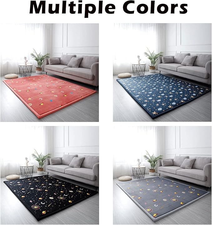 Loartee Coral Velvet Area Rug - 1" Thick Memory Foam Baby Play Mat, Washable Toddler Carpet, Home Decor for Living Room, Nursery, Kids Bedroom, Astral Black, 4'3"x6'3"