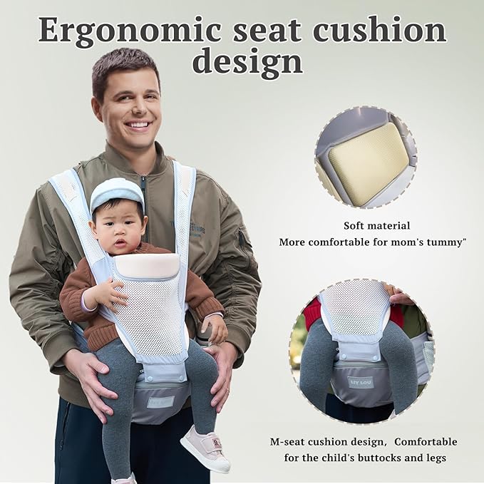 Baby Carrier, Newborn to Toddler(25-60 lbs), Adjustable Detachable 6-in-1 Ergonomic Toddler Carrier, Easy-to-Use, Front & Back Carry & Baby Hip Carrier for Hands-Free Parenting