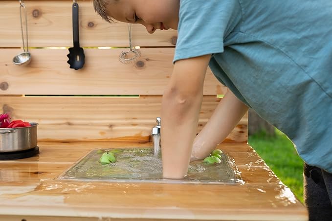 Noble Toys Mini Mud Kitchen with Functional Stovetop Sink for Kids | Pretend Play Toddler Table with Running Water | Outdoor Playset Working Sink | Real Wooden Kitchens | Preschool Equipment