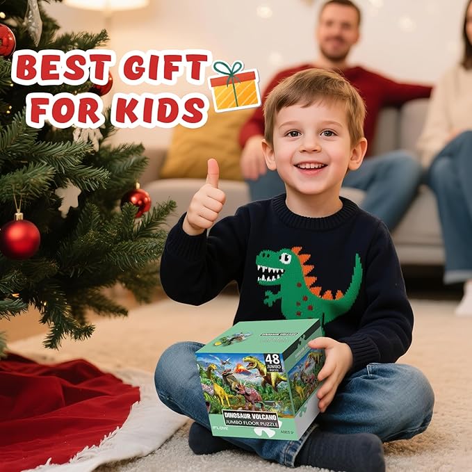 Jumbo Floor Puzzle for Kids,48 Piece Volcano Dinosaur Large Jigsaw Puzzles, Fun Educational Toy for Toddlers Ages 3-5,Preschool Learning Gift for Boy Girl Ages 4-8