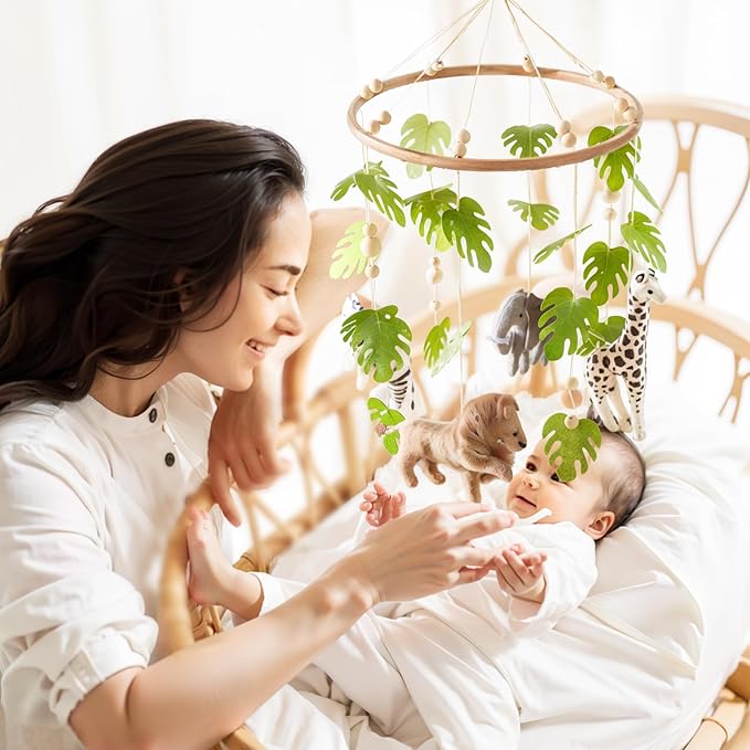 EERKEOD Baby Crib Mobile Baby Nursery Mobile Handmade Felt Forest Animal Mobile for Baby Boys and Girls Woodland Nursery Decor for Infant Bedroom Hanging Gender Neutral Baby Stuff