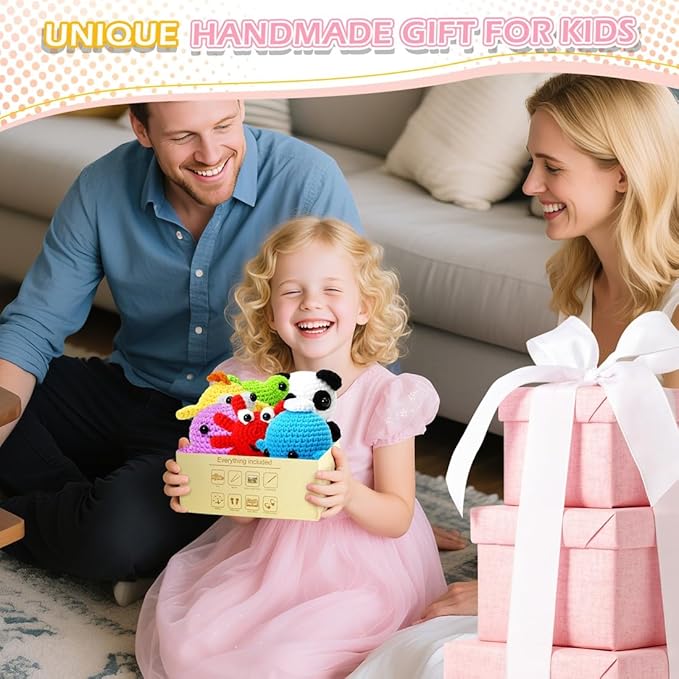 6 PCS Crochet Animal Kit –2026 DIY Amigurumi Crochet Kit for Beginners, Knitting Crochet Kit For Kids Adults , Knitting Kit with detailed videos tutorials, Yarn, Hook, Best Gift For Crochet Lovers