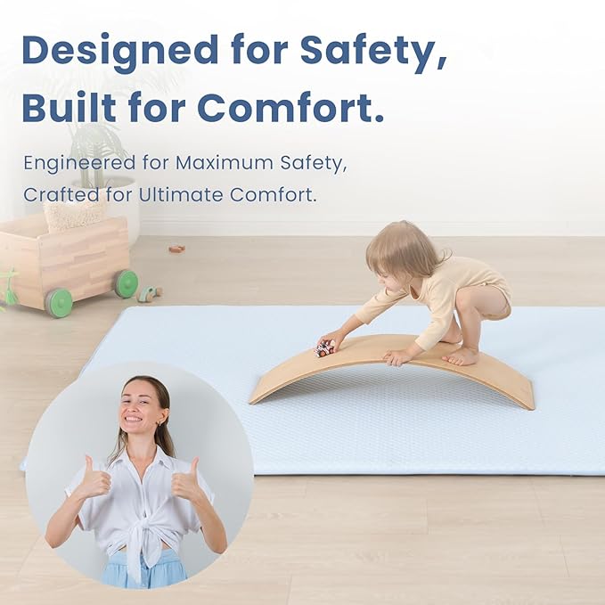 Baby Play Mat for Summer,1.3 Thick Memory Foam Cooling Floor Tummy Time Mat, Soft & Breathable, Non-Slip Rectangular for Toddlers’ Playtime & Rest(Light Blue,59"x79")