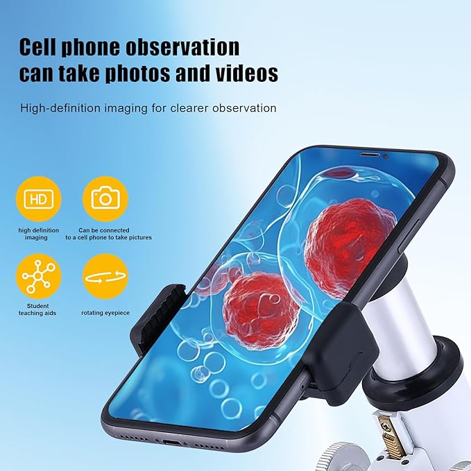 Compound Microscope for Adults & Kids - 40X-2000X High-Power Biological Microscope for Students, School Lab & Home Education, with Slides Set & Phone Adapter