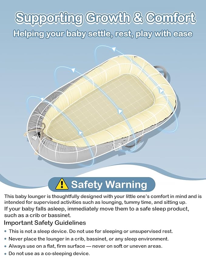 Baby Lounger - Infant Lounger for Newborn 0–26 Months, Waterproof Inner Cover and Pure Cotton Breathable Baby Nest Cover, Newborn Lounger for Baby Boys & Girls, Portable Lounger for Home and Travel