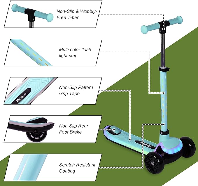 3-Wheel Light-Up Kids Scooter, 20 Different Light Patterns,Three Adjustable Heights,Lean to Steer, Balance Scooter for Ages 3-8