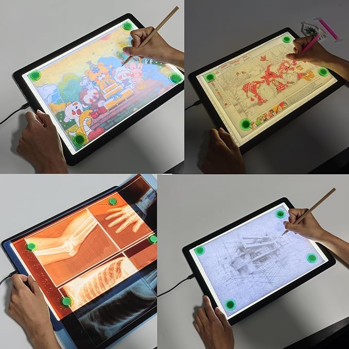 Elice Magnetic A4 Light Board with Bag for Diamond Painting, Tracing LED Light Box with Side Buttons, Super Bright Diamond Art Light Pad, Light Table for Drawing, Sketching, Weeding Vinyl - Black