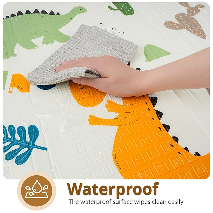 Foldable Baby Play Mat, PIGLOG Waterproof Playmats for Babies and Toddlers Kids, Safe Foam Playmat for Tummy Time, 50x50 Playpen Mat, Reversible Portable Baby Floor Mat for Infant, Toddler, Dinosaur