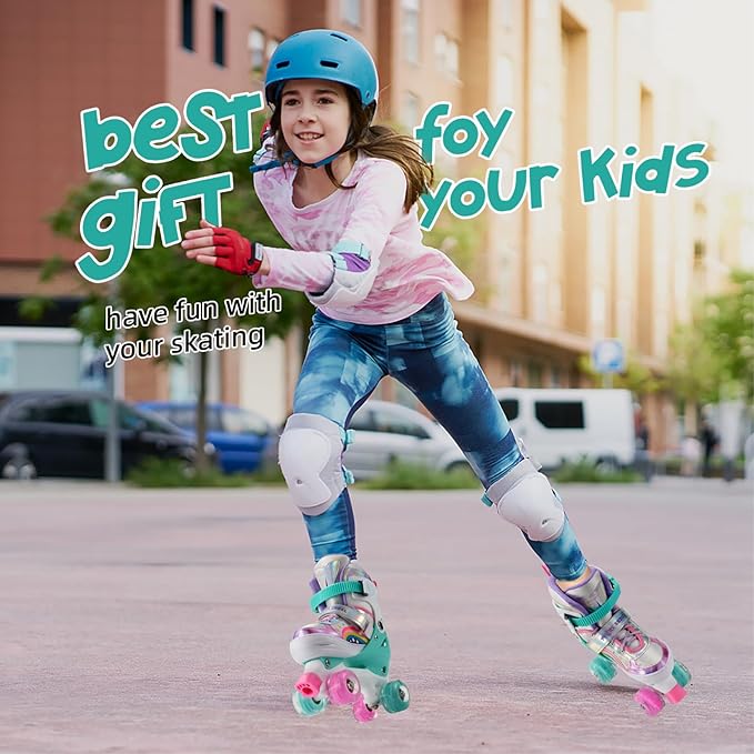 Girls Roller Skates for Kids Beginners 4 Size Adjustable Roller Skates, Light UP 8 Wheels for Girls Roller Skate Fun Illuminating Roller Skate for Kids Boys patines para niñas