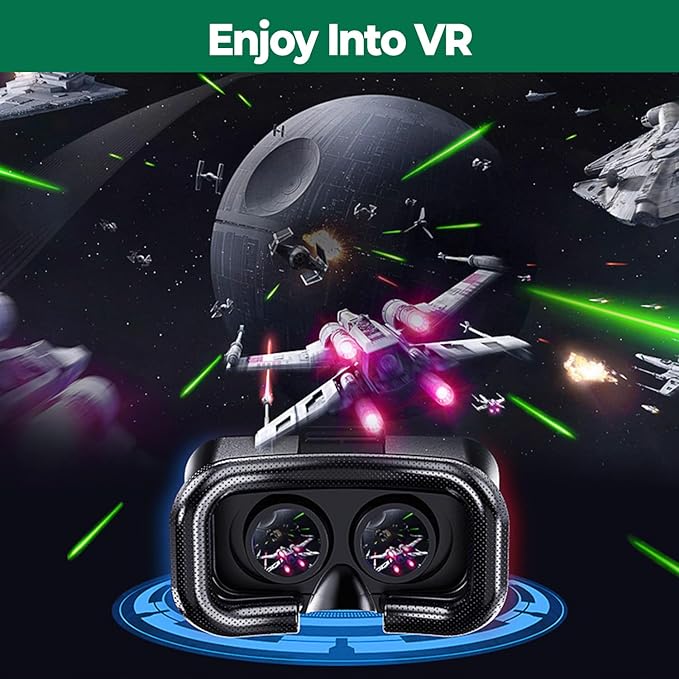VR Headset for Phone, Anti-Blue Lens PD & Fl Adjustable Virtual Reality Goggles Set for Kids and Adults, Compatible with iPhone 16/15/14/13/12 Samsung Android 4.5-6.7"