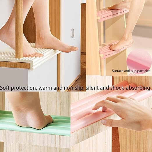Bunk Bed Ladder Pads,Traction Treads for Stair Steps,Soft Extra-Wide Edge Protector,Self-Adhesive Bunk Bed Ladder Cover Foam Padding,Furniture 16.5 Ft Rice White