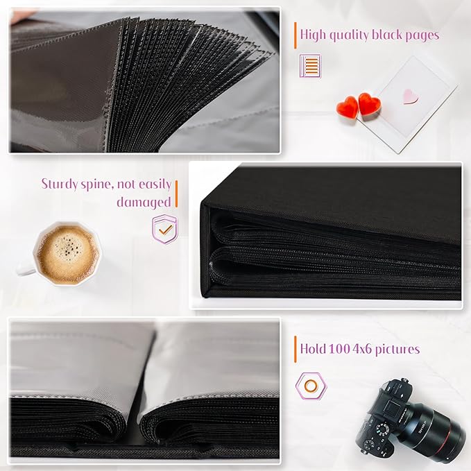 Popotop Photo Album 4x6 100 Pockets for Wedding Gifts,Linen Hardcover Picture Albums for Family Anniversary Baby Vacation Pictures