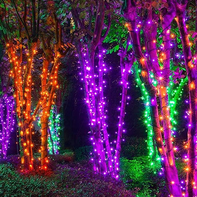 Dazzle Bright Purple & Orange Halloween String Lights, 33FT 100 LED Connectable Black Wire 8 Modes String Lights, Waterproof Halloween Decorations for Indoor Outdoor Patio Party Holiday