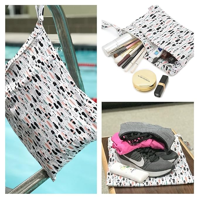 ALVABABY 3pcs Baby Cloth Diaper Wet Dry Bags Waterproof Reusable with Two Pockets Travel Beach Pool Daycare Soiled Baby Items Yoga Gym Bag for Swimsuits or Wet Clothes 3L-WB01