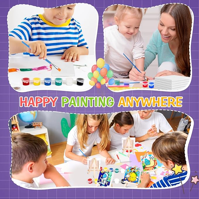 ESRICH 30Pack Mini Acrylic Paint Kit,Canvas Painting Kit,4inStretched Canva with6in Easel,Acrylic Paint Strips,Palettes,Painting Brushes,Canva and Easel Set for Kids Artists Beginner,Gift