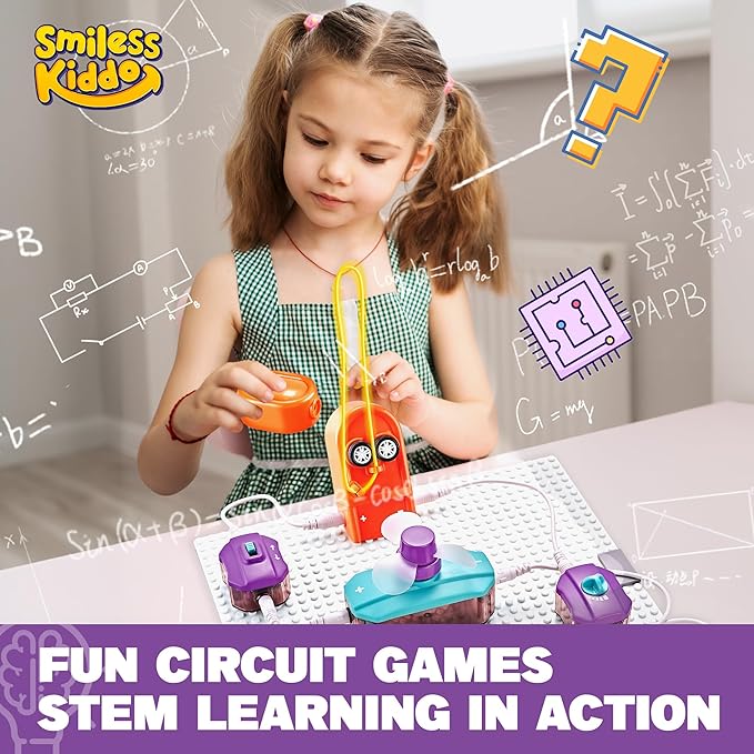 Circuit Board for Kids, SMILESSKIDDO 34 PCS DIY Electronics Exploration Kit with 70+ Projects, Physics Science Experiments Kit, School Family STEM Kits Educational Toy Gift for Kids 6+