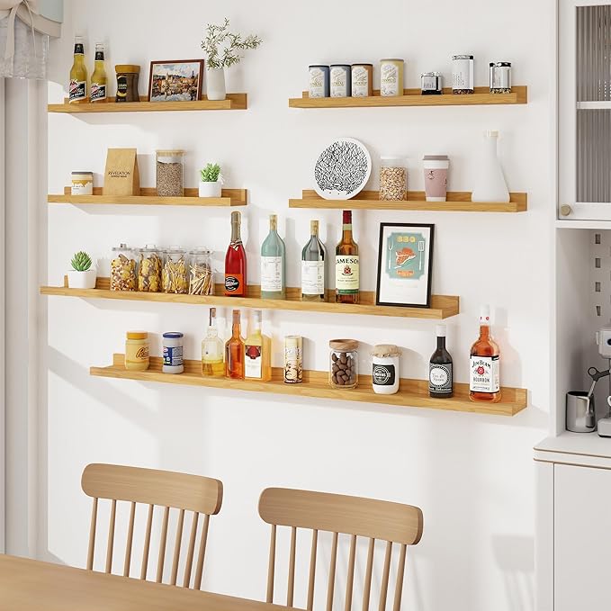 Axeman Picture Ledge Shelf, Floating Shelves for Wall Decor Storage Set of 6, 48 inch Floating Wall Mounted Shelves, Shelves with Lip for Living Room, Bedroom, Nursery, Bathroom, Kitchen, Oak