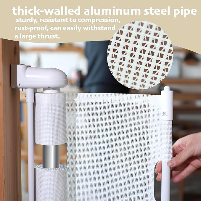 150" Extra Wide Retractable Baby Gates Dog Gate for Large Opening, 41" Extra Tall Mesh Pet Gate, Long Child Safety Gates with Fiberglass Rods for Stairways, Doorways, Hallways - Indoor/Outdoor Use