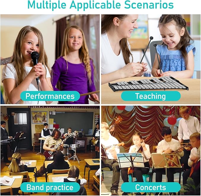 32 Note Glockenspiel Xylophone Percussion Kit with Height Adjustable Stand, Drumsticks and Carry Bag