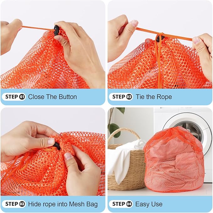3Pcs Mesh Laundry Bags Washing Machine Mesh Wash Bags Jumbo for Delicates Clothes,Bed Linen,Toys with Drawstring Closure Sturdy(3 XXLarge 28 x 26 Inches, Orange)