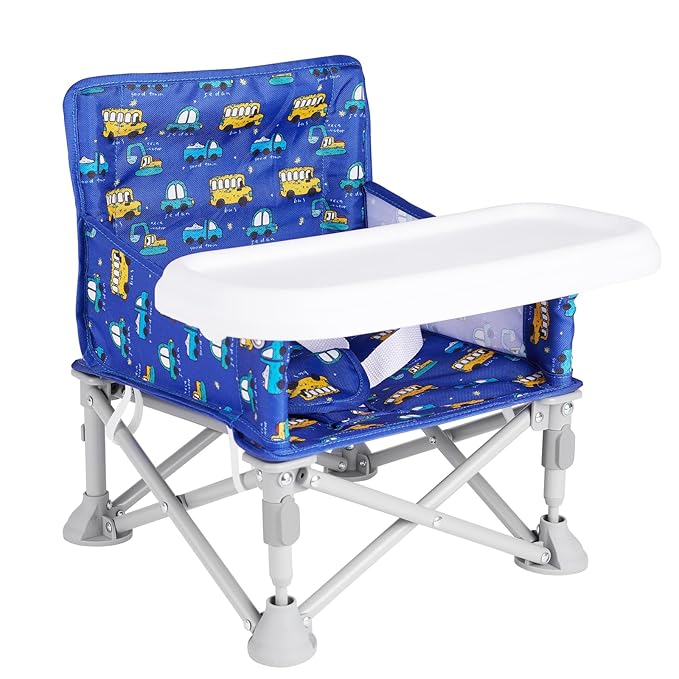 Portable Booster Seat, Toddler Baby Seat with Tray for Dining Table Compact Floor Chair for Camping Lawn Beach Babies Travel 6-36 Months