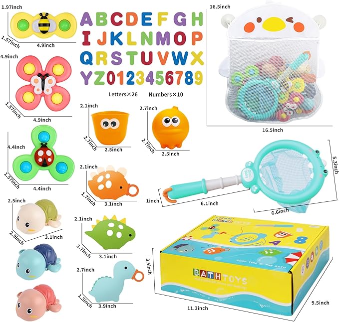 Baby Bath Toys for Toddlers 1-3, Kid Bathtub Toy with 36 Foam Bath Letter & Number, Fishing Games with Fish Net, Water Pool Toy with Storage Bag, Shower Toy Gift for Boy Girl Infant 1 2 3 4 5 6