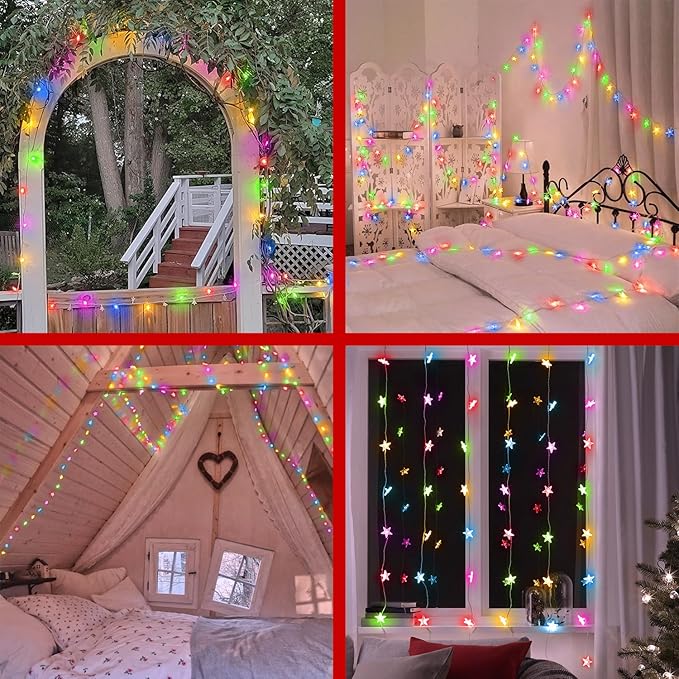 Star String Lights 360 LED 132FT,8 Modes Plug in Star Fairy Lights with Timer & Memory, Indoor Outdoor Star Christmas Lights for Birthday Party Bedroom Wedding Home Classroom Decor Multicolor