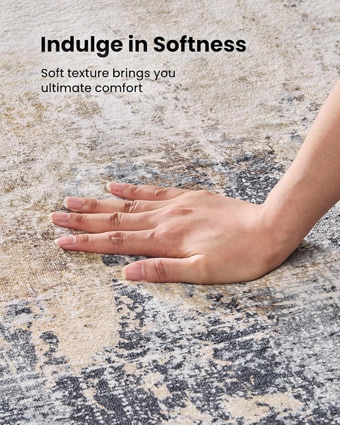 Amada 6x9 Washable Area Rug, Modern Abstract Living Room Rug with Non-Slip Backing & Short Pile, Large Rug with Abstract Pattern for Living Room, Bedroom and Dinning Room, Brown