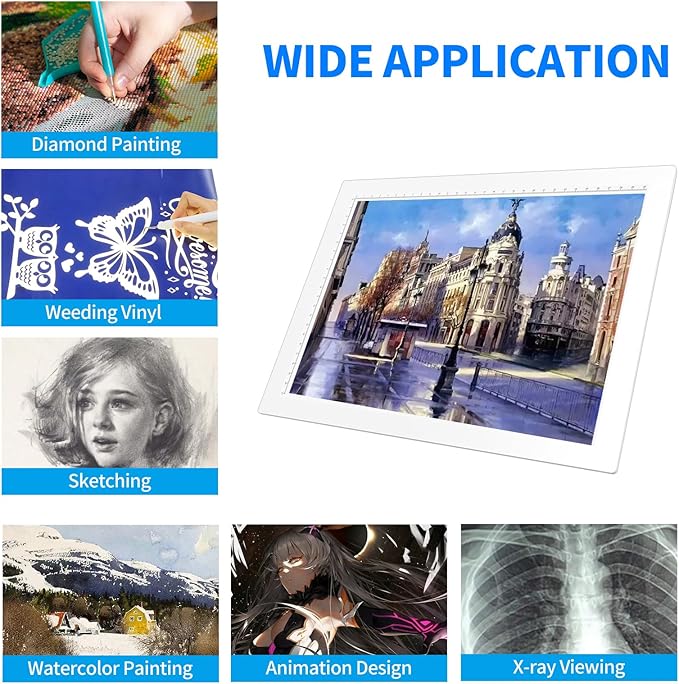 A4 Rechargeable Light Pad with Carry Bag, KOBAIBAN Wireless Magnetic Tracing Light Box, 5-Level Brightness LED Light Board, Cordless Battery Powered Light Drawing Table for DIY Diamond Painting(White)