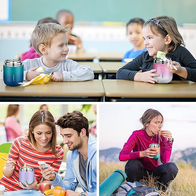 Insulated Food Container 17 oz Soup Thermo for Hot Food Adults, Stainless Steel Vacuum Lunch Box with Folding Spoon, Adult Kids Thermo Portable with Handle for School, Office, Outdoor