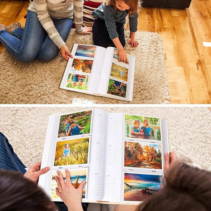 RECUTMS 4x6 Photo Album Photo Book Pack of 50 Sheets Holds 300 Photos,Leather Cover Picture Album with Front Window for Memories Couple Valentines Baby Wedding Family (Pink)