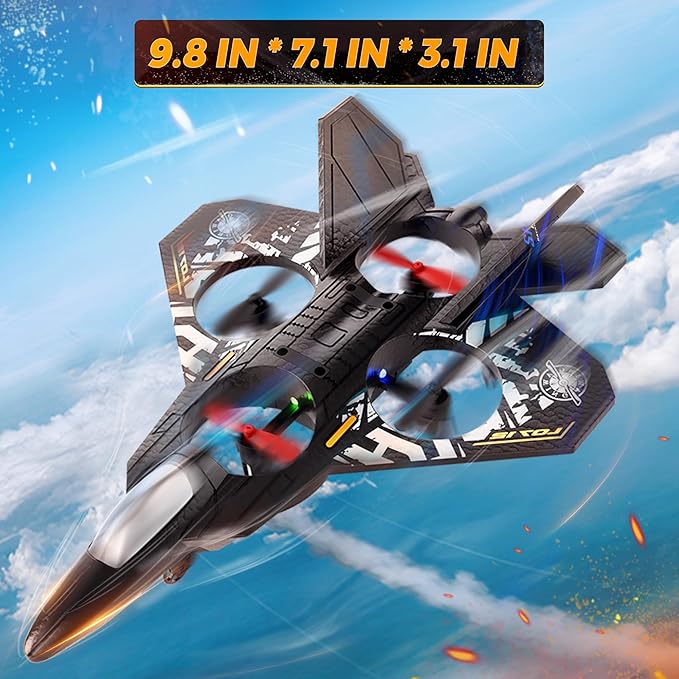 BEZGAR Drones for Kids | 2.4GHZ RC Plane, Remote Control Airplane, RC Helicopter, 360° Flip Fighter Jet Toy with Colorful LED Navigation Light Gray