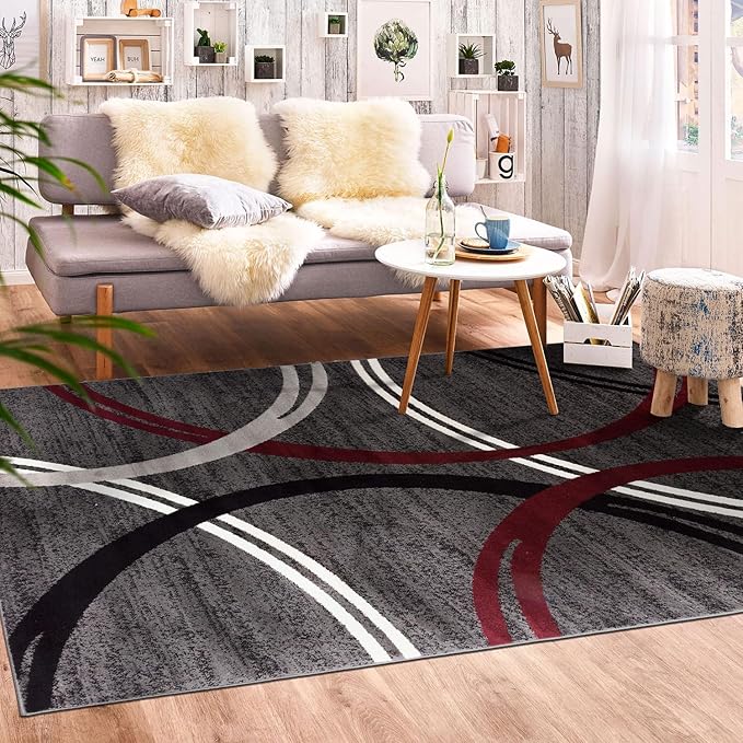 Rugshop Modern Wavy Circles Design Area Rug 3'3" x 5' Red