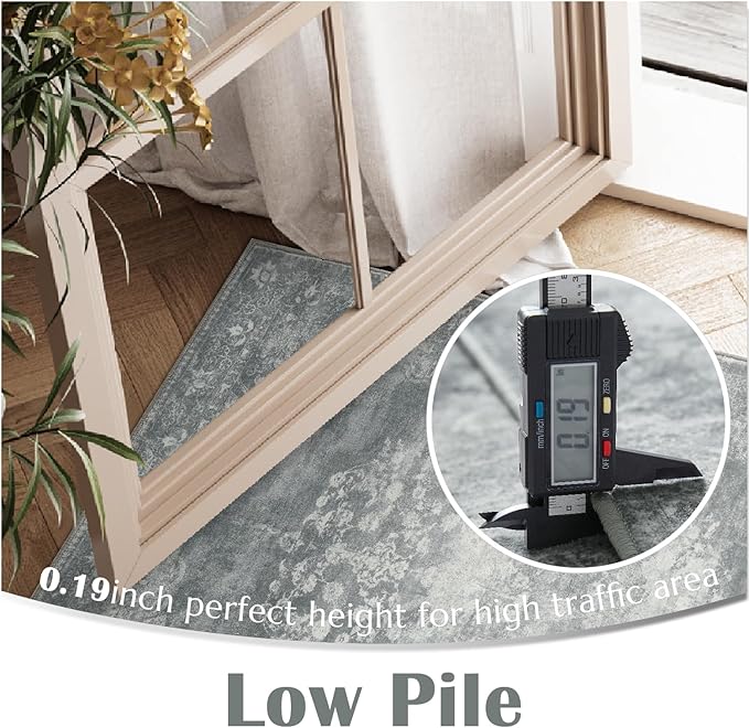 jinchan Washable Area Rug 6x9 for Living Room - Soft Faux Wool Ultra-Thin Stain Resistant Non-Slip Distressed Vintage Floral Rug Large Carpet for Bedroom,Dining Room,Home Office,Nursery(Grey, 6'x9')